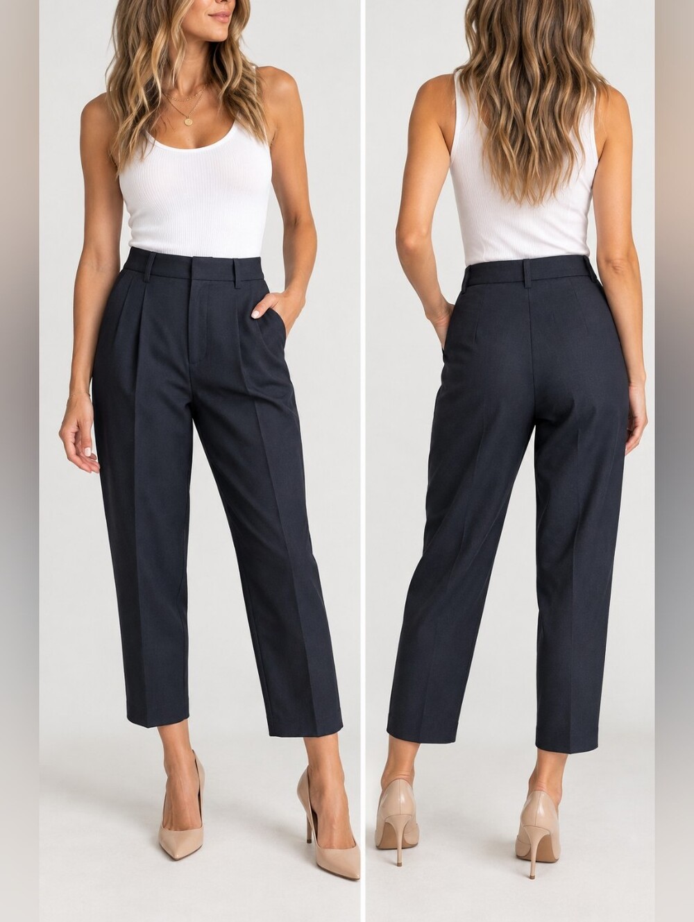 Reiss Freja Tailored Cropped Trousers Navy Size 2